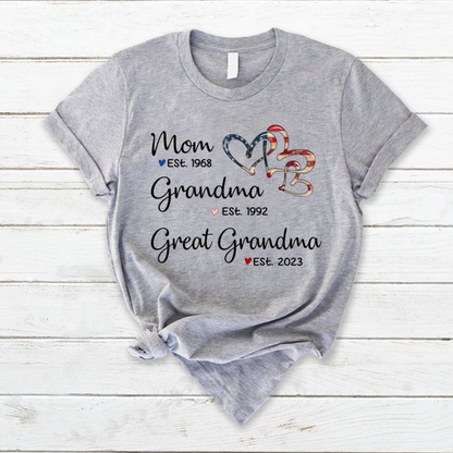 Personalized America Heart Mom Grandma Great Grandma T-Shirt