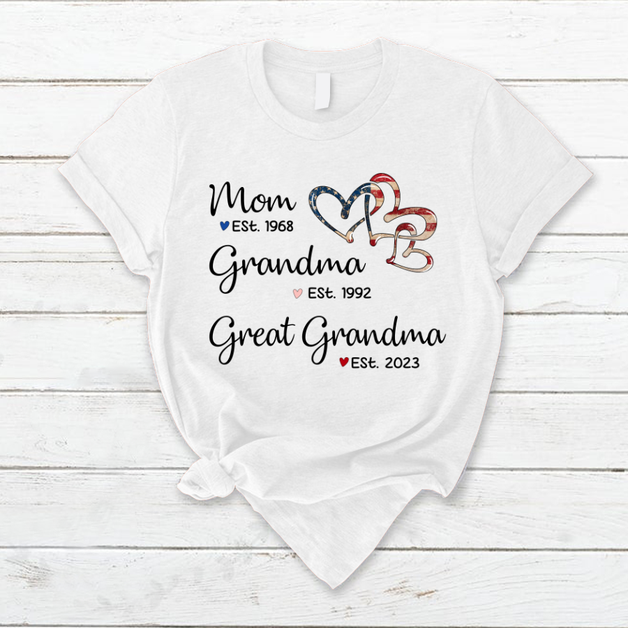 Personalized America Heart Mom Grandma Great Grandma T-Shirt