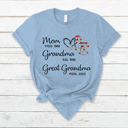 Personalized America Heart Mom Grandma Great Grandma T-Shirt