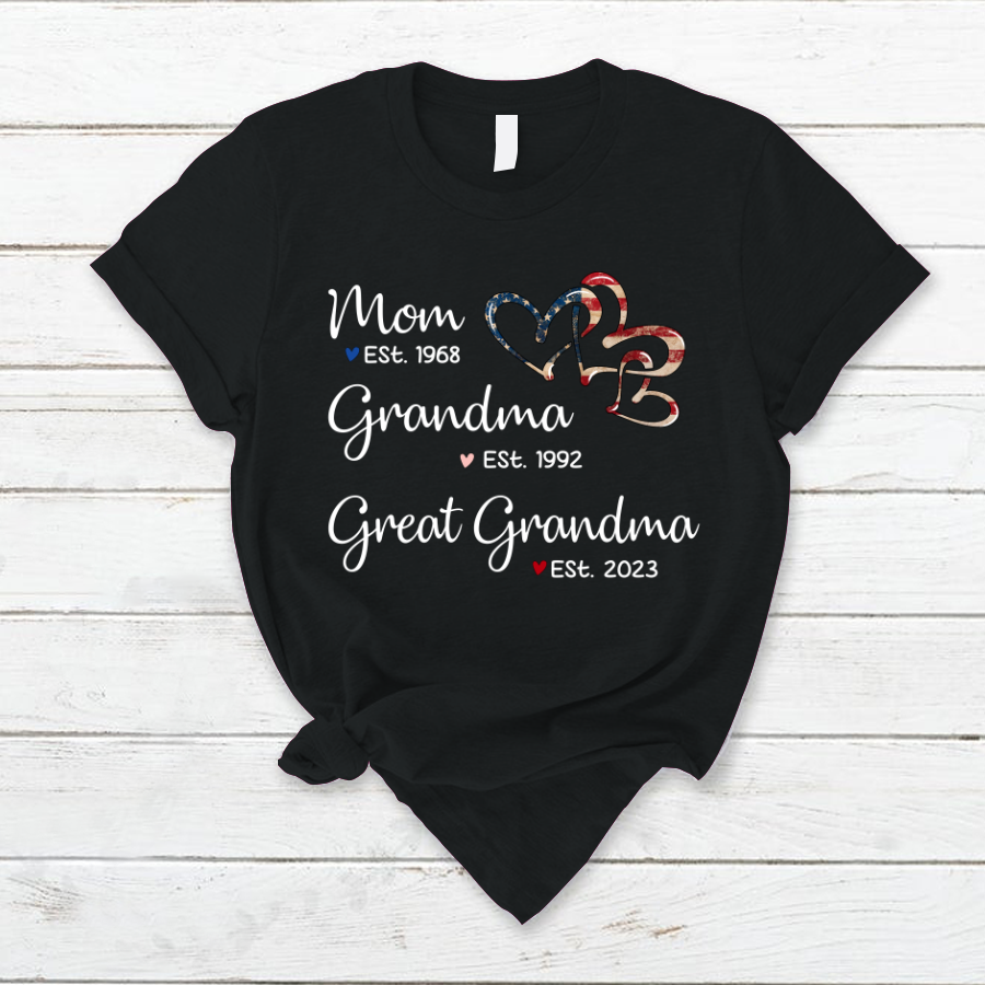 Personalized America Heart Mom Grandma Great Grandma T-Shirt