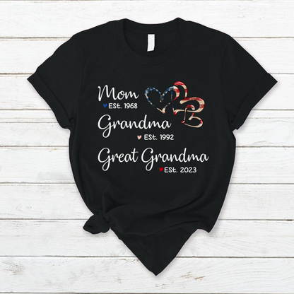Personalized America Heart Mom Grandma Great Grandma T-Shirt