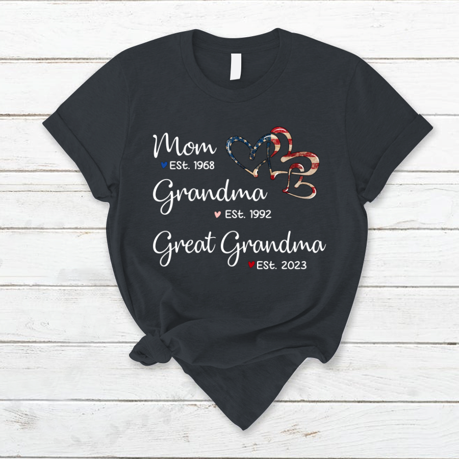 Personalized America Heart Mom Grandma Great Grandma T-Shirt