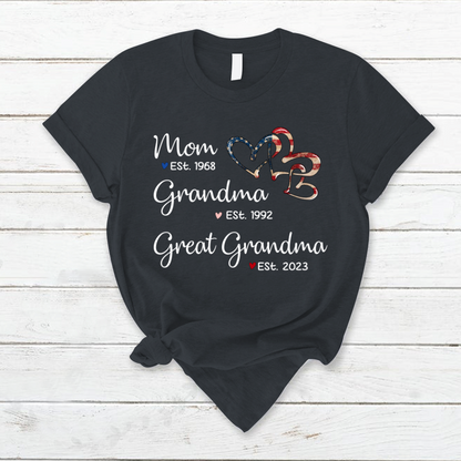 Personalized America Heart Mom Grandma Great Grandma T-Shirt