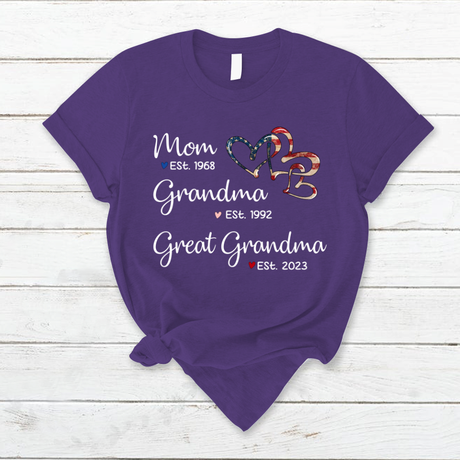 Personalized America Heart Mom Grandma Great Grandma T-Shirt