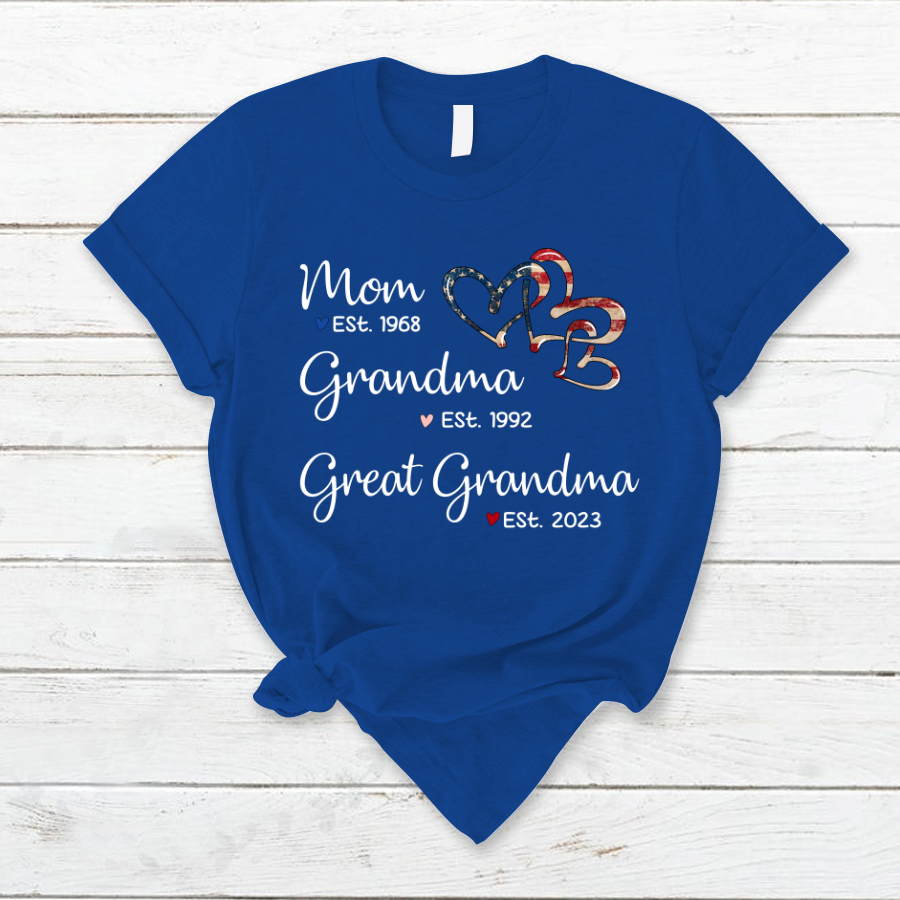 Personalized America Heart Mom Grandma Great Grandma T-Shirt