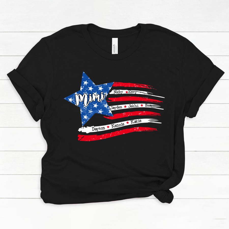 Personalized Grandma And Grandkids American Flag Classic Canvas
