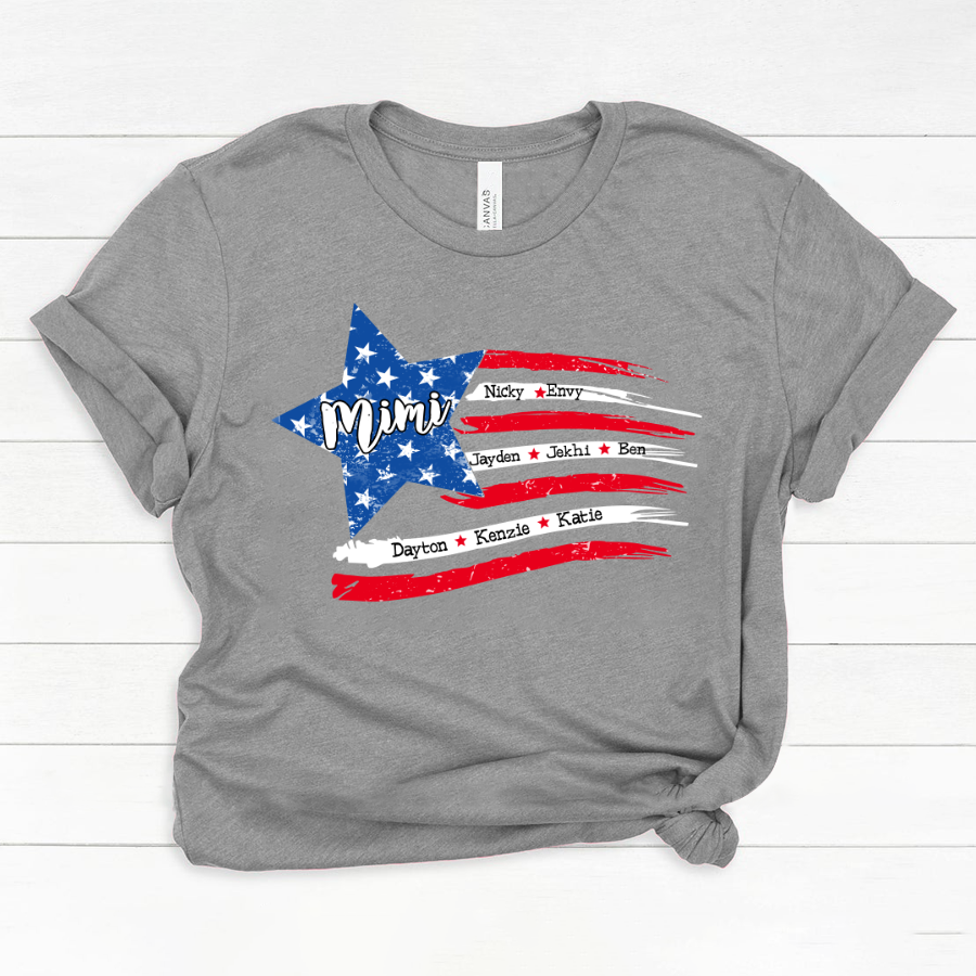 Personalized Grandma And Grandkids American Flag Classic Canvas