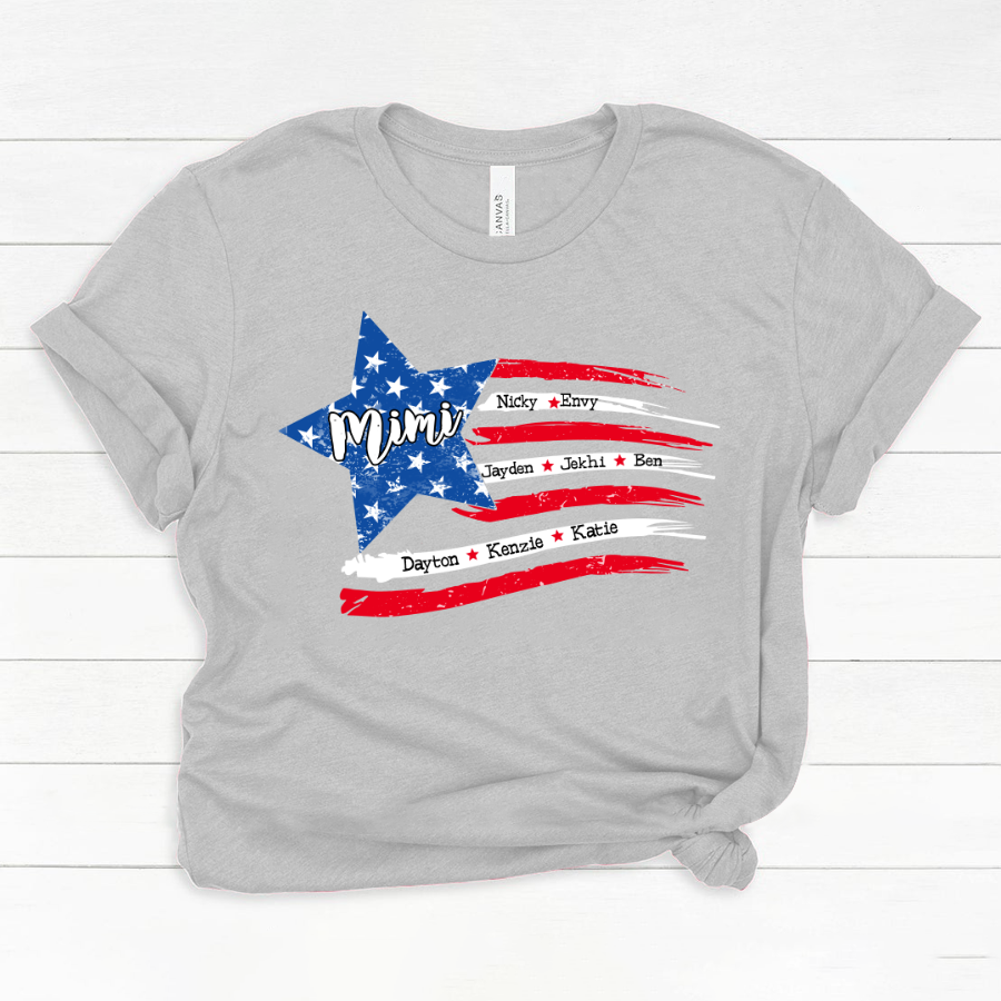 Personalized Grandma And Grandkids American Flag Classic Canvas