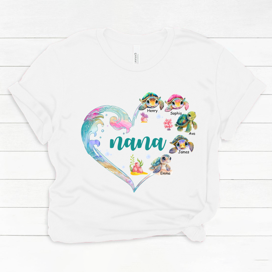 Personalized Grandma and Grandkid's Heart Turtle Mother's Day Classic Canvas