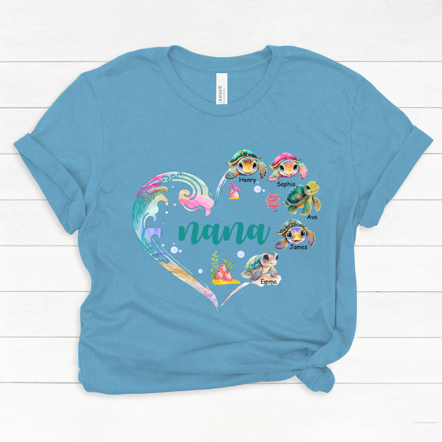 Personalized Grandma and Grandkid's Heart Turtle Mother's Day Classic Canvas