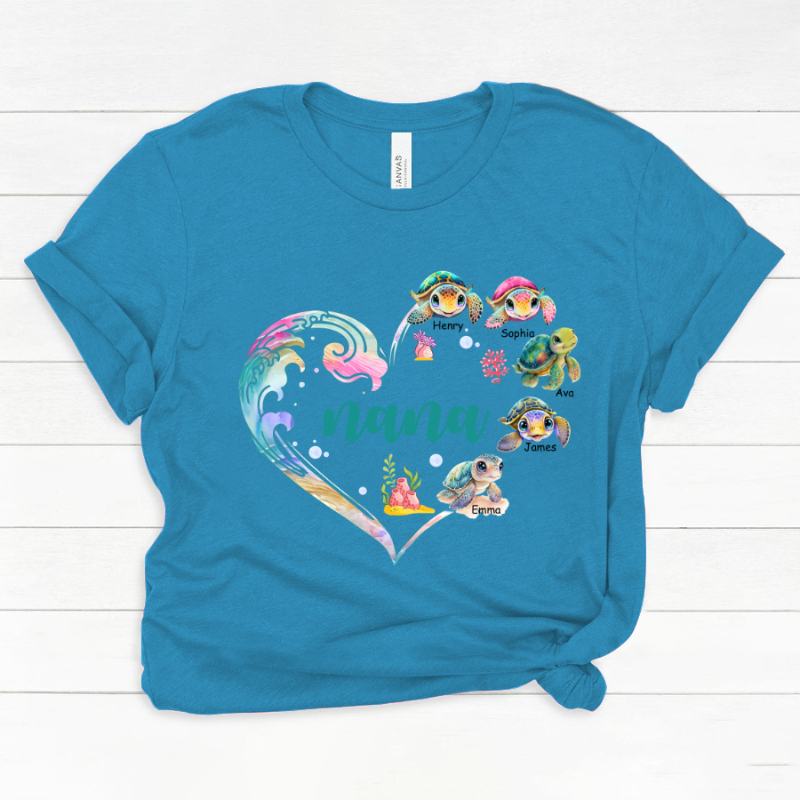 Personalized Grandma and Grandkid's Heart Turtle Mother's Day Classic Canvas