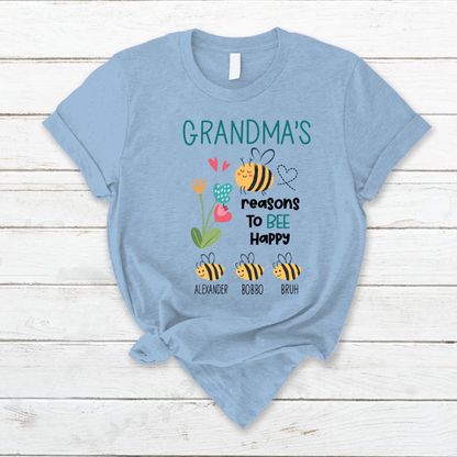 Personalized Grandma's reasons to bee happy and kids T-Shirt