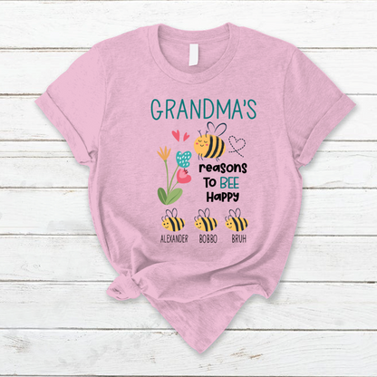 Personalized Grandma's reasons to bee happy and kids T-Shirt