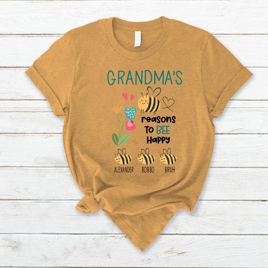 Personalized Grandma's reasons to bee happy and kids T-Shirt