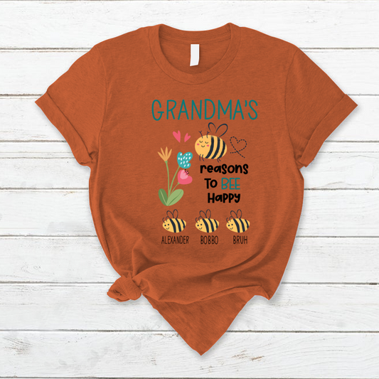 Personalized Grandma's reasons to bee happy and kids T-Shirt