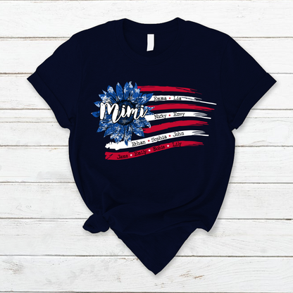 Personalized Grandma with Grandkids Sunflower American Flag  Classic Canvas