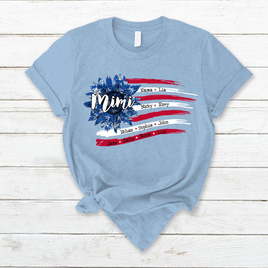 Personalized Grandma with Grandkids Sunflower American Flag  Classic Canvas
