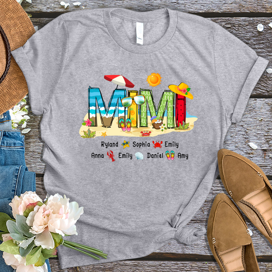 Personalized Mimi Summer Beach Color Kid Names Custom T-Shirt