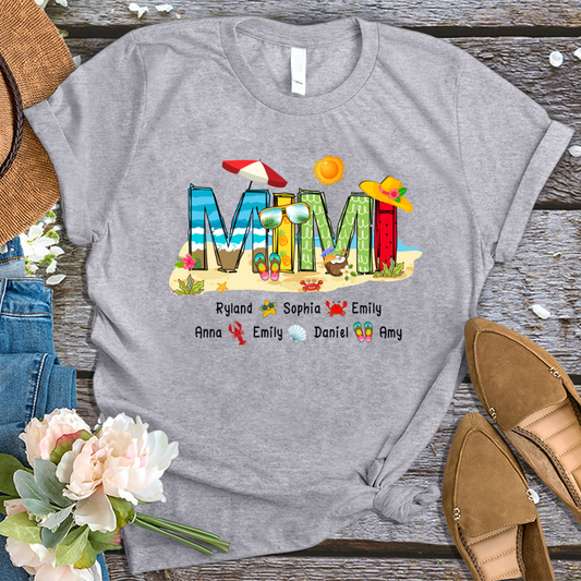 Personalized Mimi Summer Beach Color Kid Names Custom T-Shirt