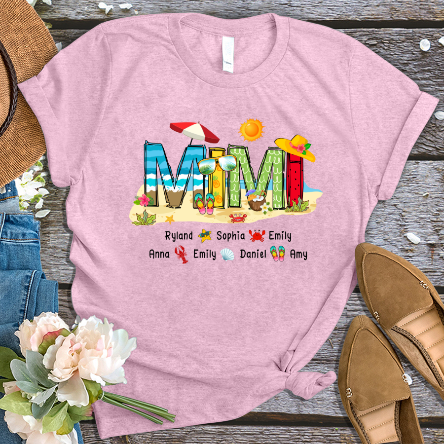 Personalized Mimi Summer Beach Color Kid Names Custom T-Shirt
