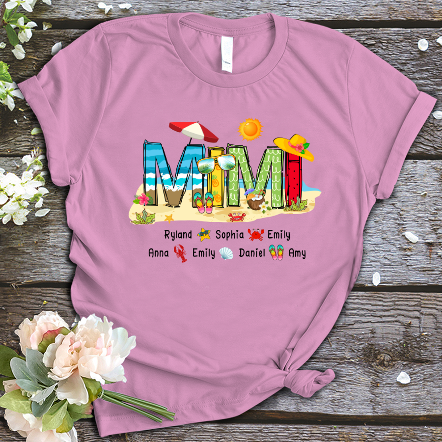 Personalized Mimi Summer Beach Color Kid Names Custom T-Shirt