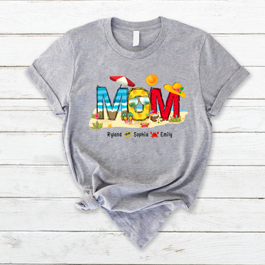 Personalized Nana Grandma Summer Beach Color Kid Names Custom T-Shirt