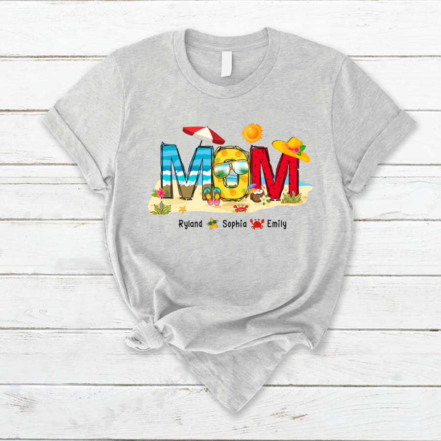 Personalized Nana Grandma Summer Beach Color Kid Names Custom T-Shirt
