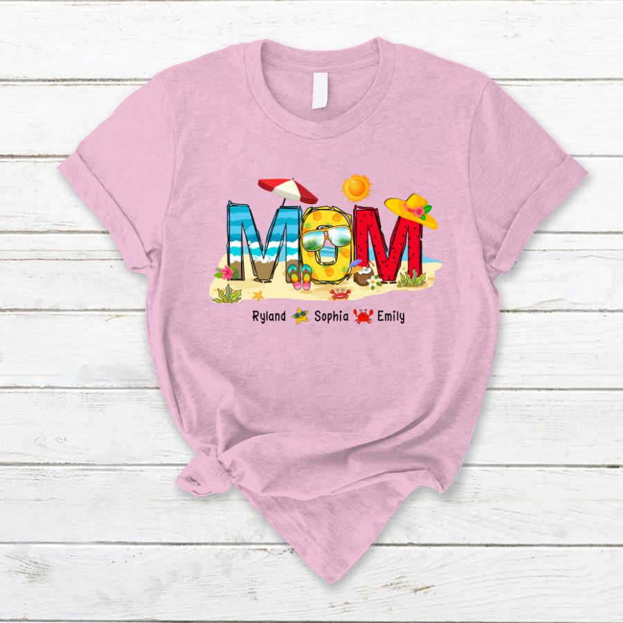 Personalized Nana Grandma Summer Beach Color Kid Names Custom T-Shirt