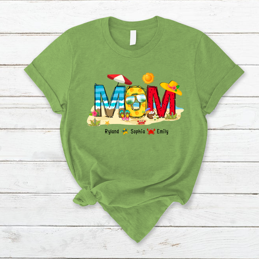 Personalized Nana Grandma Summer Beach Color Kid Names Custom T-Shirt