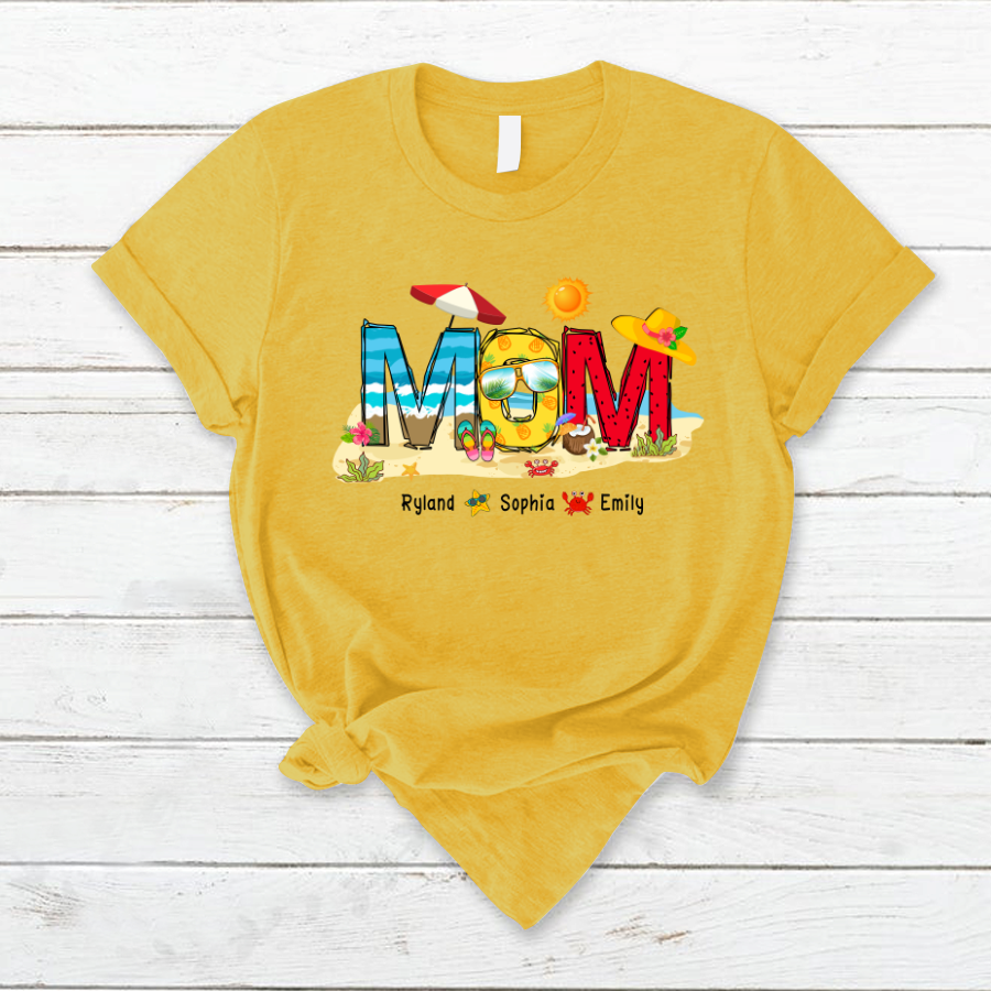 Personalized Nana Grandma Summer Beach Color Kid Names Custom T-Shirt