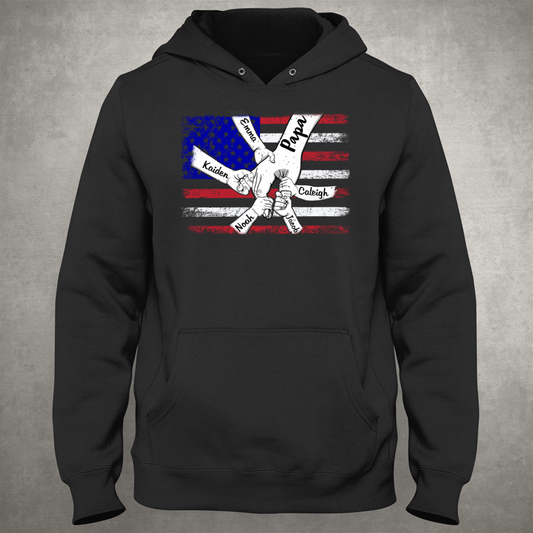 Personalized Papa Grandkids Flag Hoodie