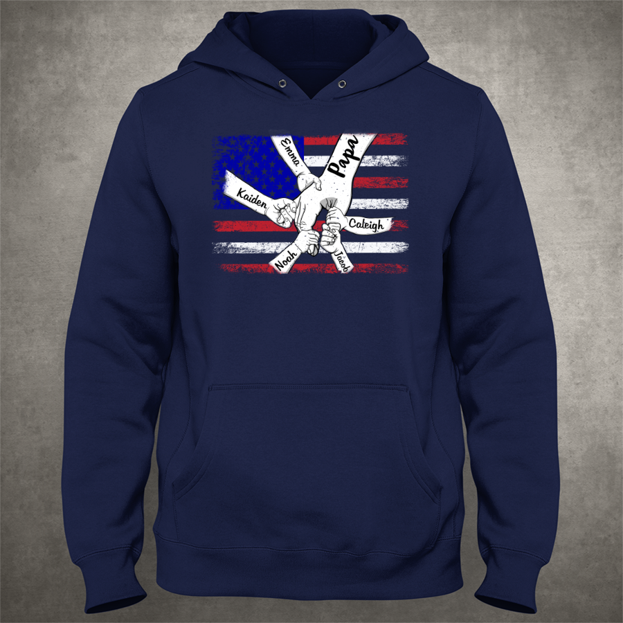 Personalized Papa Grandkids Flag Hoodie