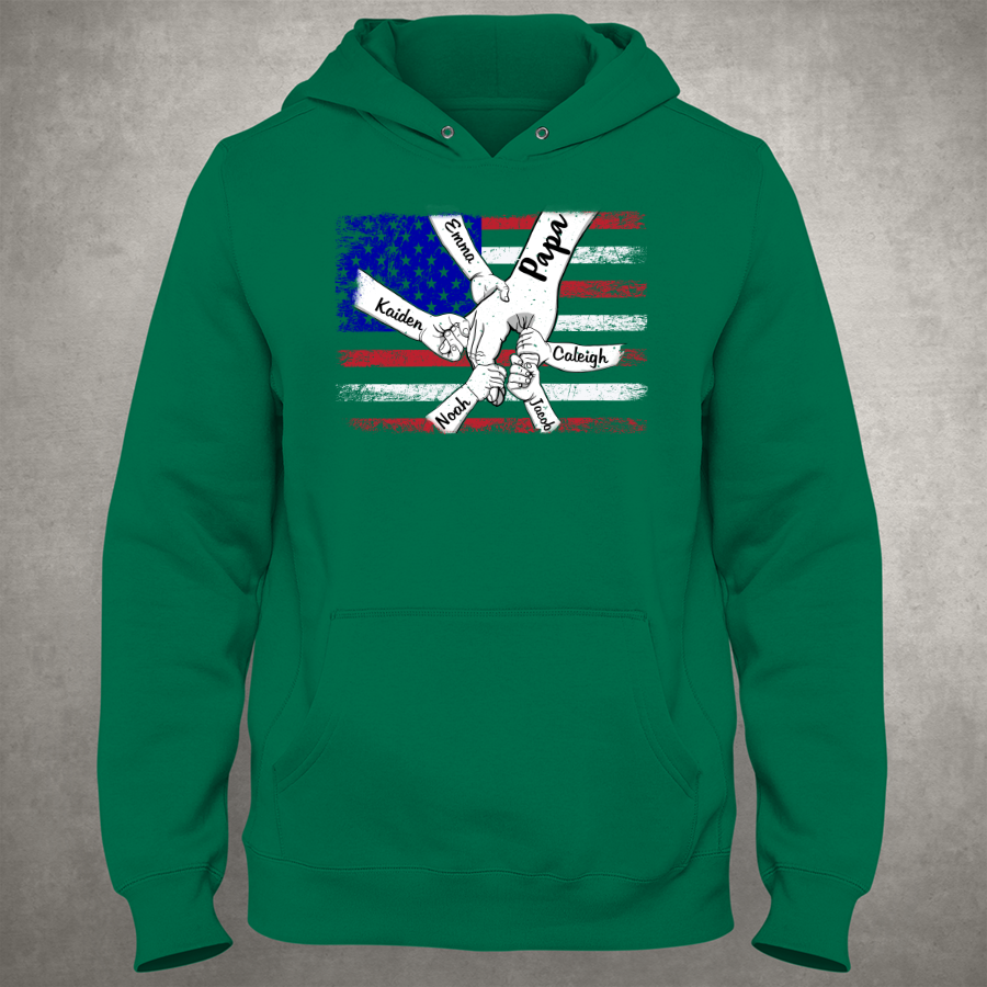 Personalized Papa Grandkids Flag Hoodie