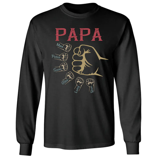 Personalized papa with grandkids vintage hand Longsleeve