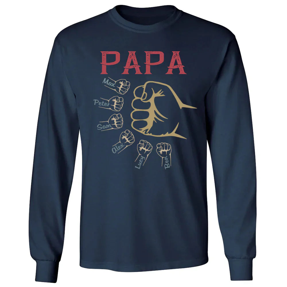 Personalized papa with grandkids vintage hand Longsleeve