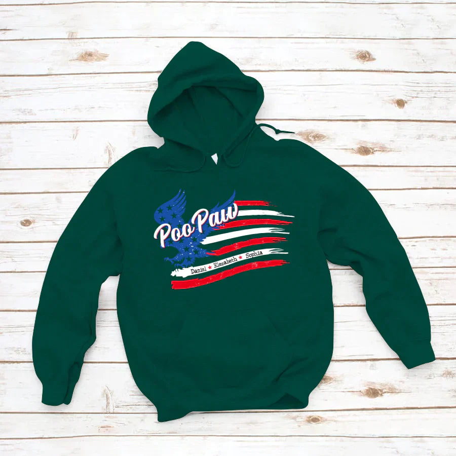 PooPaw With Grandkids Names 4th Of July CTL94 Hoodie