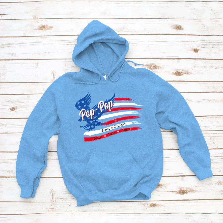 PopPop With Grandkids Names 4th Of July CTL94 Hoodie