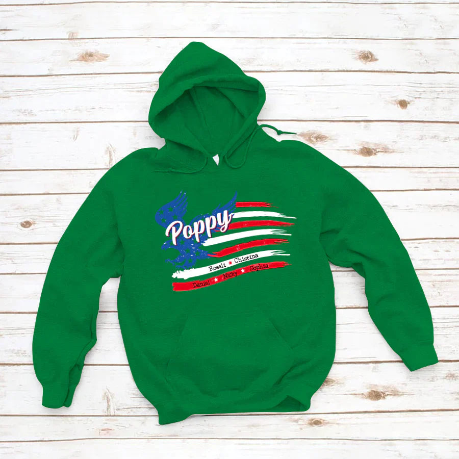 Poppy With Grandkids Names 4th Of July CTL94 Hoodie