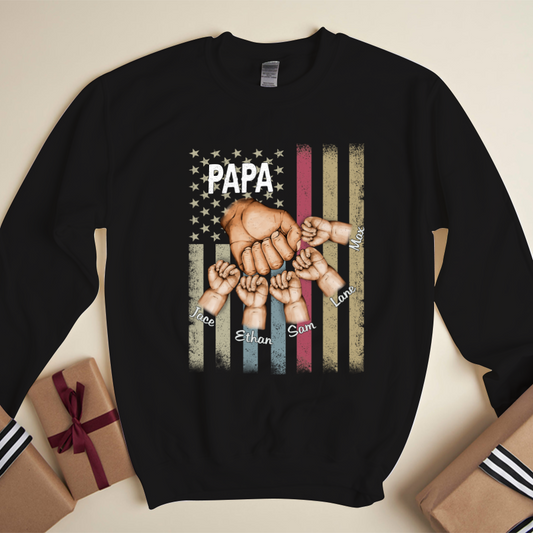 Personalized Papa Grandkids Hands Flag Sweatshirt