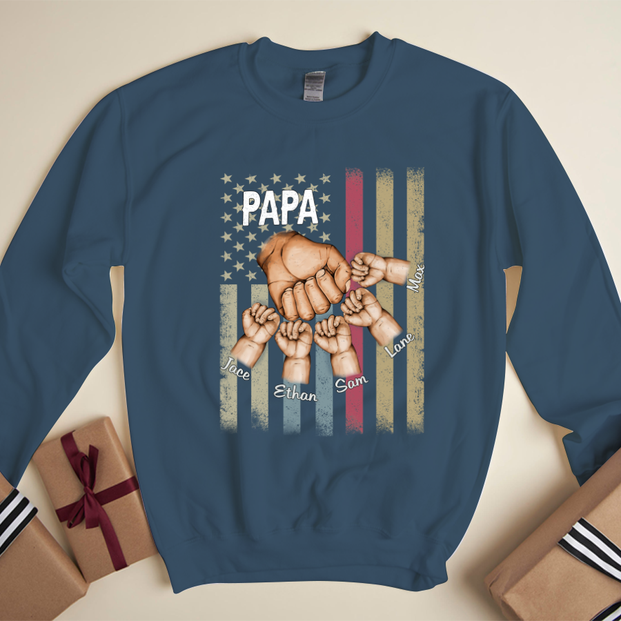 Personalized Papa Grandkids Hands Flag Sweatshirt