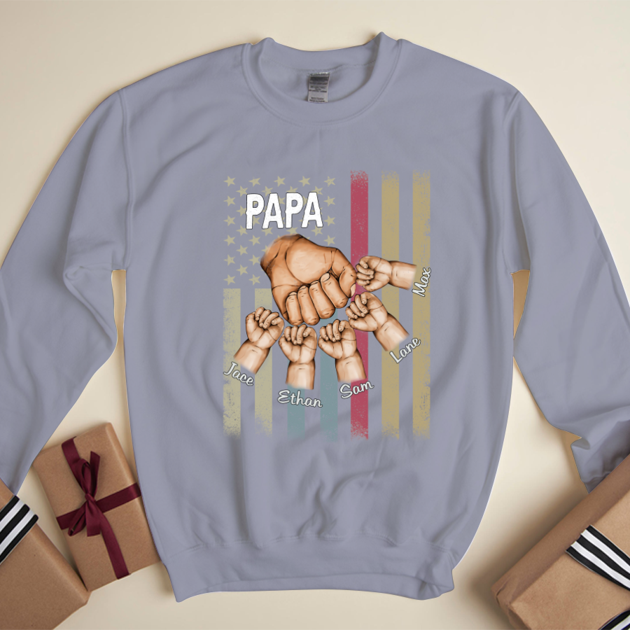 Personalized Papa Grandkids Hands Flag Sweatshirt