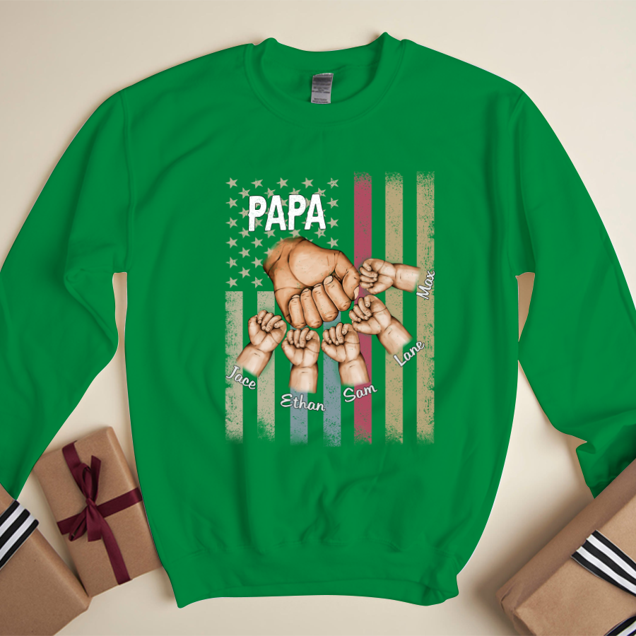 Personalized Papa Grandkids Hands Flag Sweatshirt