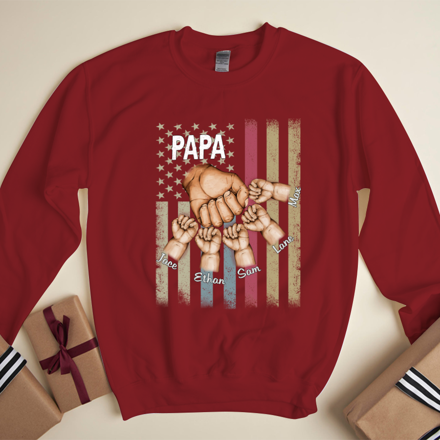 Personalized Papa Grandkids Hands Flag Sweatshirt