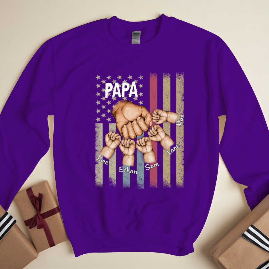 Personalized Papa Grandkids Hands Flag Sweatshirt