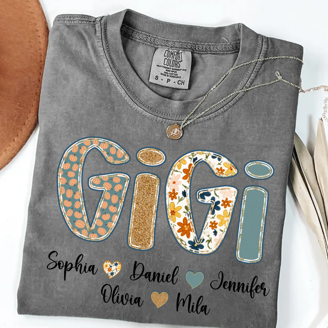 Pumkin Floral Fall Gigi Custom Gigi and Grankids Shirt