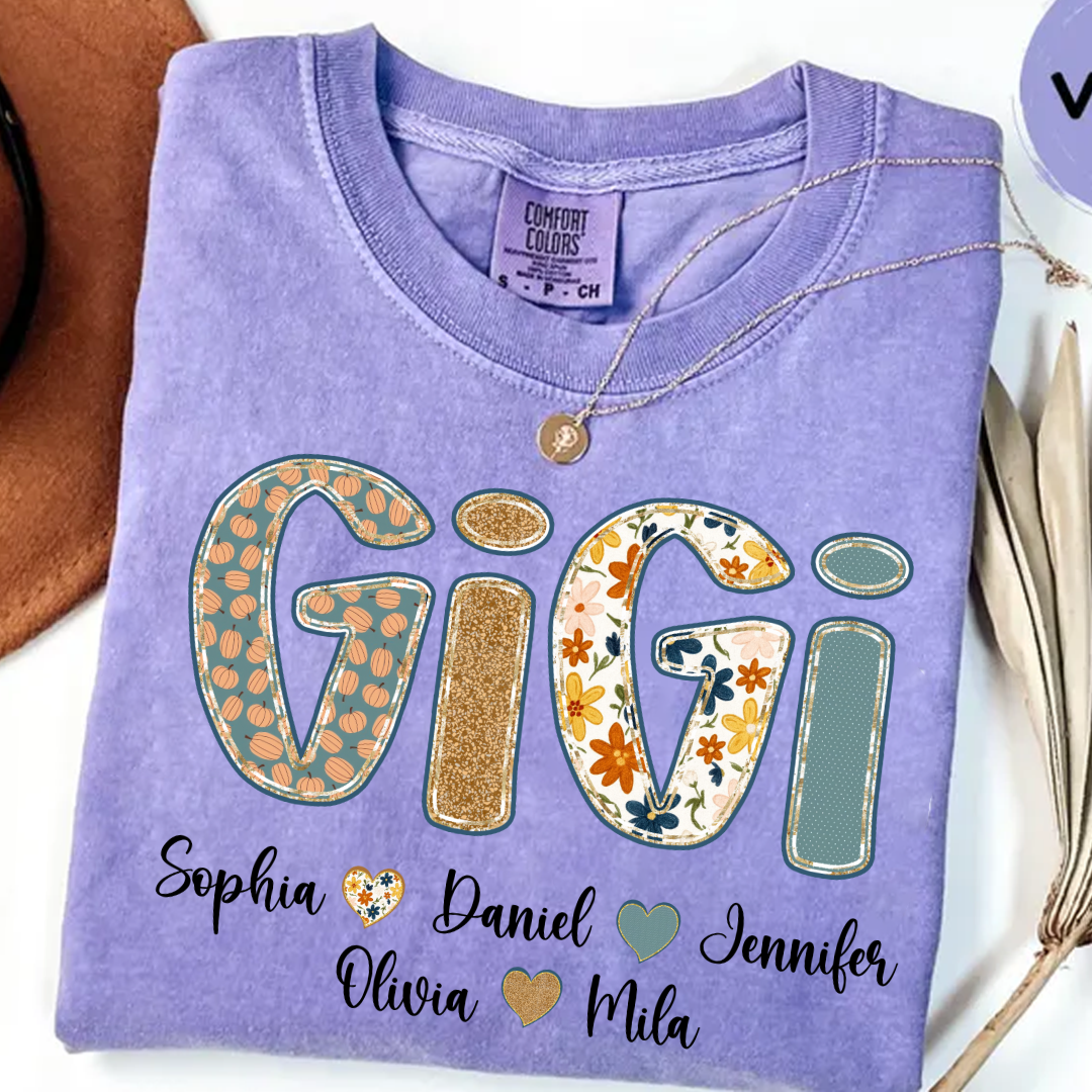 Pumkin Floral Fall Gigi Custom Gigi and Grankids Shirt