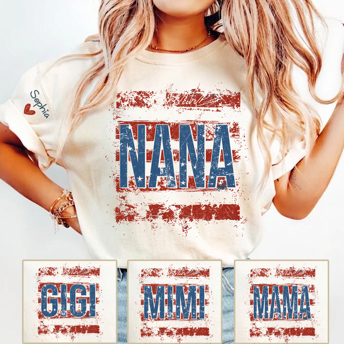 Personalized Nana American Flag T-Shirt, Custom Nana, Gigi, Mimi, Mama Design, Patriotic Family Shirt, Gifts for 4th of July, Independence Day