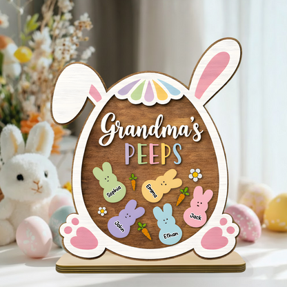 Personalized Easter Wooden Plaque - Custom Family Names with Bunny Design for Grandma, Spring Decor Gift
