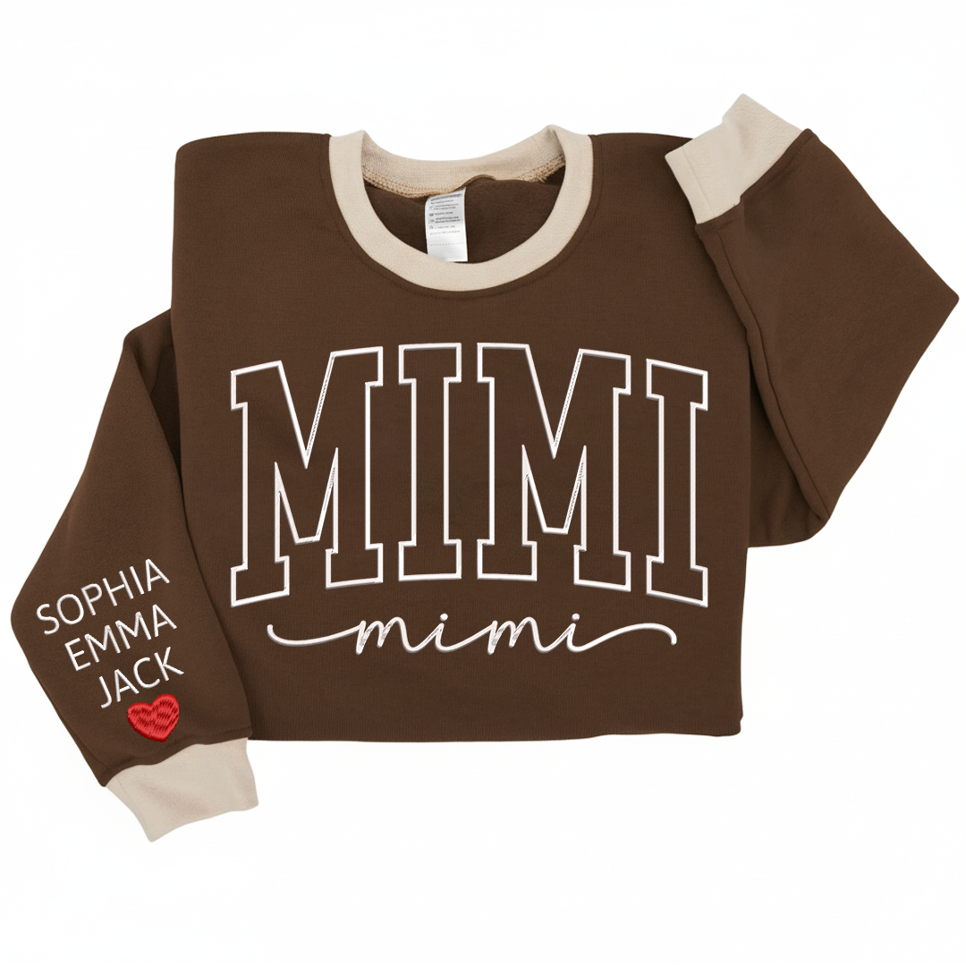 Colorful Crewneck, Custom Mimi Heart Embroidery And Grandkids Sweatshirt Mix