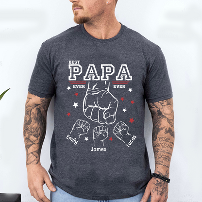 Best Papa Ever Shirt, Personalized Grandpa Fist Bump T Shirt with Kids Names, Custom Papa Papaw Poppy Grandpa Gift for Father's Day Birthday Tee
